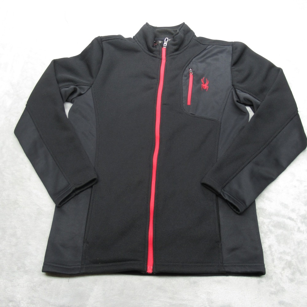Spyder Jacket Youth XL 18/20 Black Red Full Zip Softshell Hybrid Water Resistant